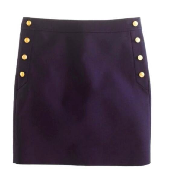 J. Crew Nautical Navy Blue Gold Button Stretch Mini Skirt Postage Stamp Fitted 0 - Picture 1 of 10